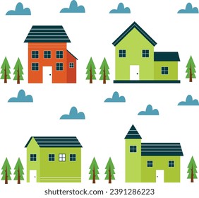 simple flat style set 4 house minimalist