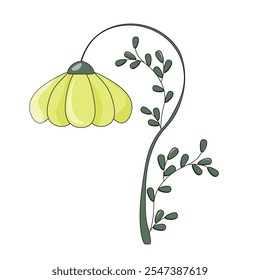 Diseño plano simple de la Plantilla de la flor del verano del estilo aislado fondo blanco. Margarita de verano con cogollo inclinado. La Ilustración vectorial puede utilizar la cubierta de la decoración textil de la pared de la tela. EPS 10