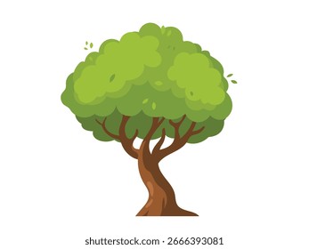 simple flat style tree with green leaves, cartoon tree illustration