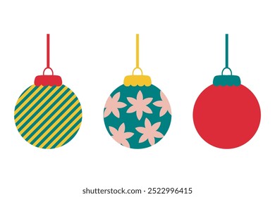 Simple flat style xmas balls ornament clipart collection. Perfect for banner, flyer, label, postcard, sale, stickers. Isolated vector illustration.