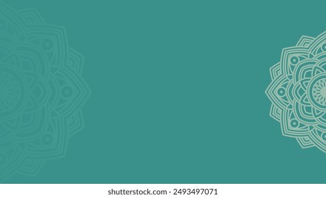 Simple Flat Stylized Sacred Geometry Half Mandala Plain Horizontal Background Design On Teal
