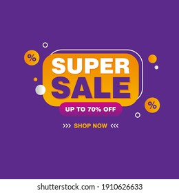 Simple Flat Super Sale Banner with Purple Background Design, Discount Offer Banner Template Vector for Advertising, Social Media, Web Banner