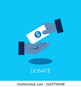 Simple flat symbol for give donate charity finance and grant with two hands and a bank note. Easy to use for your website or presentation.