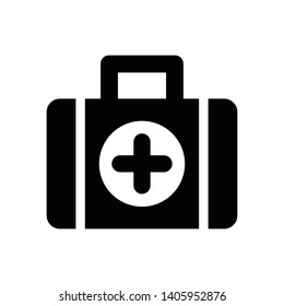 a simple flat symbol of a suitcase containing a supply of medicines to cure