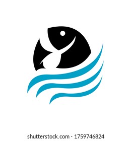 simple flat symbol of swimming fish logo vector isolated on white background