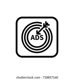 Simple flat target with arrow linear pictogram. Goal achieve in advertising. Advertisement outline vector icon.