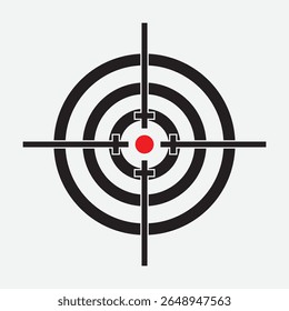 Simple flat target icon with concentric black and white circles, centered red dot, and crosshairs. Minimalist, geometric design with top-down view and no background.