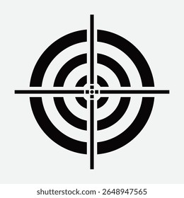 Simple flat target icon with concentric black and white circles, centered red dot, and crosshairs. Minimalist, geometric design with top-down view and no background.