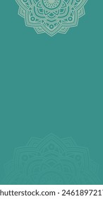 Simple Flat Teal Blank Vertical Background with Ornate Sacred Geometric Mandala Rosette Design
