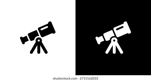 Ícone de Telescópio Plano Simples para Astronomia e Ciência em Preto e Branco