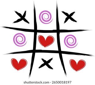 Simple Flat Tic Tac Toe Game with Heart, X and O Shape Symbol