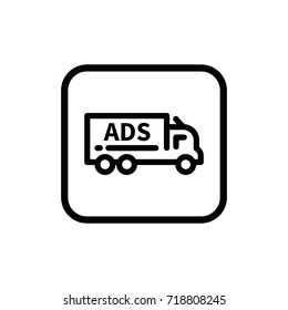 Simple flat transport advertising linear pictogram. Advertisement outline vector icon.