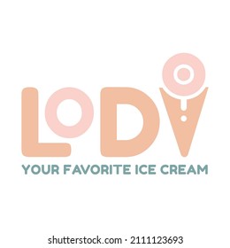 Simple and Flat Typography Logo Brand Identity of Lody Ice Cream