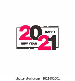 Simple Flat Unique 2021 New Year Design, 2021 Number Text Illustration with Pink and Black Color Template Vector