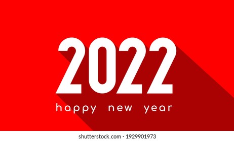 Simple flat unique new year 2022 design, 2022 number text illustration with outdoor shadow on festive red background. Vector EPS 10 illustration.