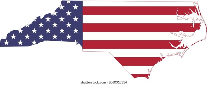 Mapa administrativo simple de bandera plana de EE.UU. del Estado Federal de Carolina del Norte, EE.UU.