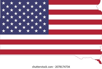 Simple flat US flag administrative map of the Federal State of South Dakota, USA