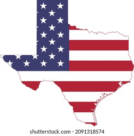 Simple flat US flag administrative map of the Federal State of Texas, USA