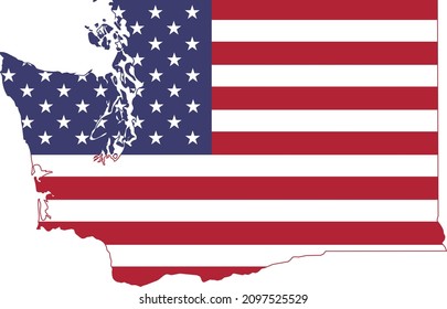 Simple flat US flag administrative map of the Federal State of Washington, USA