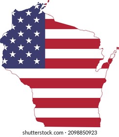 Mapa administrativo simple y plano de la bandera estadounidense del estado federal de Wisconsin, Estados Unidos