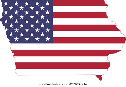 Simple flat US flag map of the Federal State of Iowa, USA