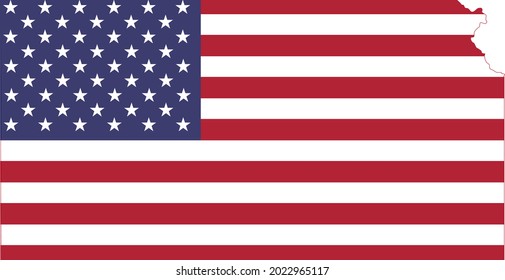 Simple flat US flag map of the Federal State of Kansas, USA