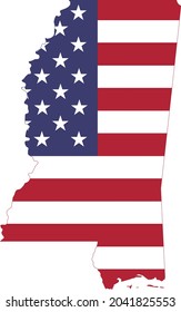 Simple flat US flag map of the Federal State of Mississippi, USA