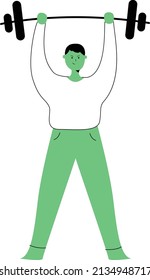 simple flat vector athletes doing exercises and training at gym set. Sporty people workout lifting dumbbells and weight, jogging on the treadmill. Sport, wellness, workout, run, fitness. 