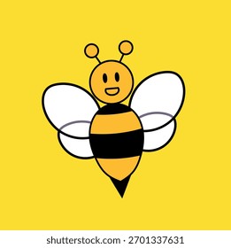 Simple flat vector bee on yellow background