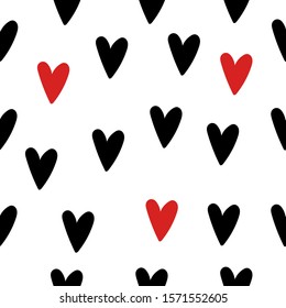 Simple flat vector cartoon illustration.  Valentine's day pattern. black and red hearts.