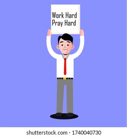 Simple flat vector character WorkHard Pray Hard