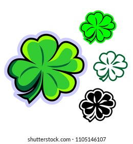 Simple flat vector clipart of four-leafed clover. Cartoon clover leaf icon - symbol of St. Patrick's Day in Ireland