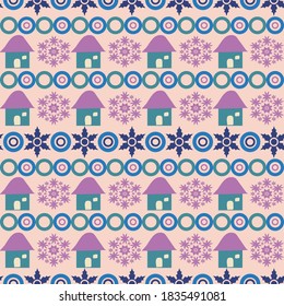 Einfache flache Vektorgrafik von bunten, sehr eleganten Blumenmotiven, Wiederholungsmuster auf rosafarbenem Hintergrund für Textilien und Tapeten. Abstrakte geometrische zeitgenössische Folk nahtlose Sommer-Muster für Bettwäsche.