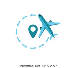 simple flat vector design of airplane flying around airport destination illustration