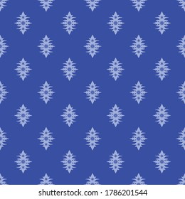 Simple Flat Vector Of Floral Motif Repeat Pattern On Blue Background For Textile And Wallpaper. Abstract Geometric Contemporary Seamless Pattern For Bedsheet.
