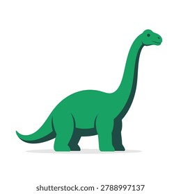 A simple flat vector graphic of a green long necked brontosaurus dinosaur isolated on a white background