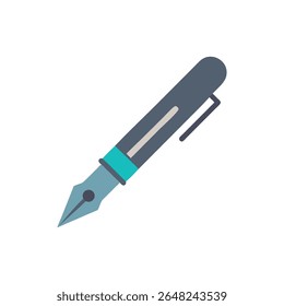 Uma simples ilustração gráfica vetorial plana de caneta-tinteiro azul. Isolado no fundo branco com linhas limpas, design simplista.