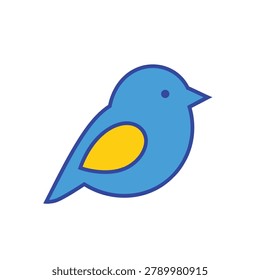 A simple flat vector icon of a blue bird with a yellow wing isolated on a white background