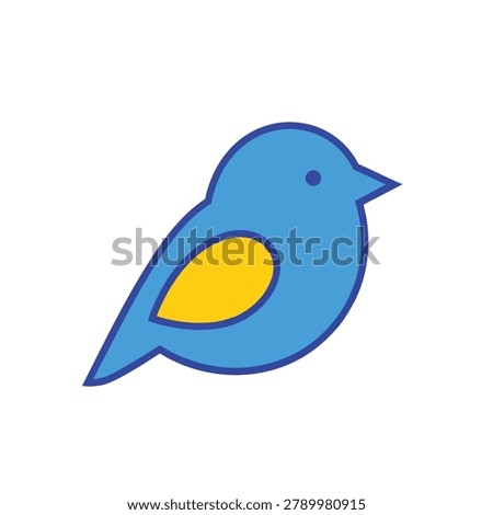 A simple flat vector icon of a blue bird with a yellow wing isolated on a white background