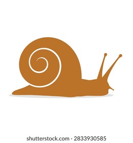 A simple flat vector icon of a brown snail with a spiral shell on a white background
