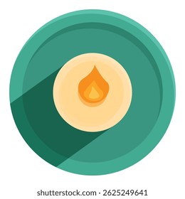 Simple flat vector icon of a burning candle on a round green background with a long shadow