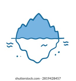 A simple flat vector icon depicting an iceberg with a portion visible above the water line and the submerged part below