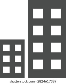 A simple flat vector icon depicting two office buildings of different heights.