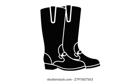 Simple flat vector icon featuring a pair of classic high riding boots with buckles on a white background