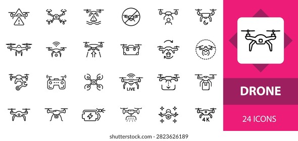 A simple flat vector icon of a four-propeller drone.