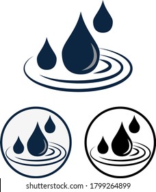 Simple flat vector icon or logo of the water. Clipart of drops of water or rain falling into a puddle. Water delivery service concept