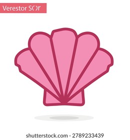 A simple flat vector icon of a pink seashell with a dark pink outline on a white background