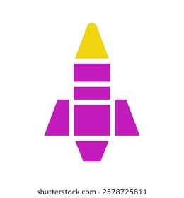 Simple flat vector icon of a purple and yellow rocket