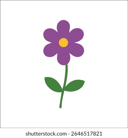 Simple flat vector icon of a purple flower with green stem, ideal for nature themes, gardening, spring decor, floral logos, kids' books, eco concepts, or seasonal graphic design projects.

