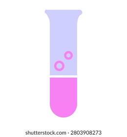 A simple flat vector icon of a science test tube containing a pink chemical liquid with bubbles, isolated on a white background.